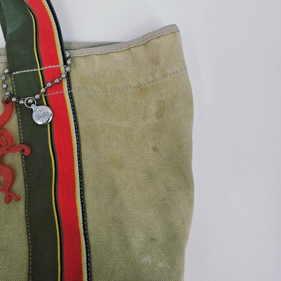 Y2K Kipling Conor Military Green Canvas Large Tote Bag Double Handle & bag charm - Picture 9 of 12